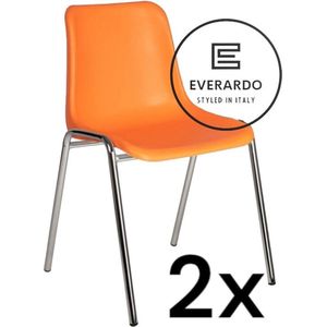 King of Chairs -set van 2- model KoC Everardo oranje met verchroomd onderstel. Kantinestoel stapelstoel kuipstoel vergaderstoel tuinstoel kantine stoel stapel kantinestoelen stapelstoelen kuipstoelen stapelbare keukenstoel Helene eetkamerstoel