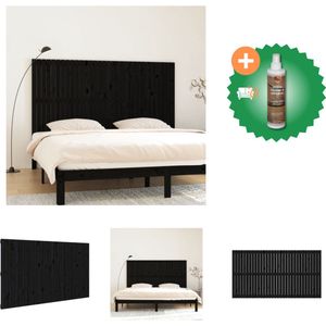 vidaXL Hoofdbord wandmontage 204x3x110 cm massief grenenhout zwart - Bedonderdeel - Inclusief Houtreiniger en verfrisser