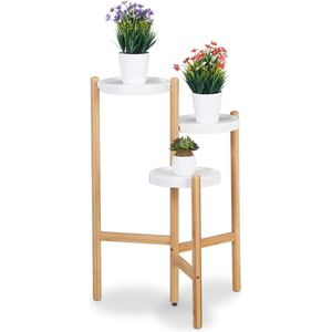 Relaxdays plantentafel - bloementrap - bloementafel - 3 plateaus - bamboe - wit - 78 cm