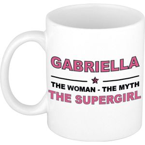 Naam cadeau Gabriella - The woman, The myth the supergirl koffie mok / beker 300 ml - naam/namen mokken - Cadeau voor o.a verjaardag/ moederdag/ pensioen/ geslaagd/ bedankt