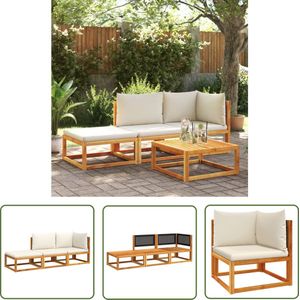 The Living Store 3-delige Loungeset met kussens massief acaciahout - Hoekbank - Lounge Set - Tuinmeubels - Acacia Hout - Pe Rattan