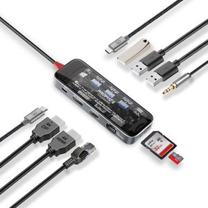 ProMate® USB-C™ Hub, 11-in-1 Multi-Display Hub met Dubbele 4K HDMI, 4K DisplayPorts, Ultra-Snelle 1000Mbps LAN, AUX, SD/TF Kaartsleuf, USB Poorten, Efficiënte 100W USB-C™ Power Delivery voor MacBook Pro, Dell, TransHub-Pro.