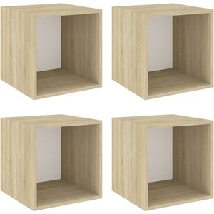 vidaXL Wandkasten - Set van 4 - Wit en Sonoma Eiken Hangkast - Wandkast - Badkamermeubilair - Woonkamerdecoratie - Opslagoplossing