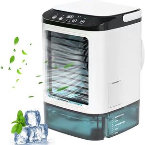 Draagbare Airconditioner - Sterke Mini Ventilator - Weinig geluid - 3 Standen - 900ml Watertank - Met Luchtbevochtiger - Voor Slaapkamer - Kantoor - Wit - 16.5x16.5x24cm