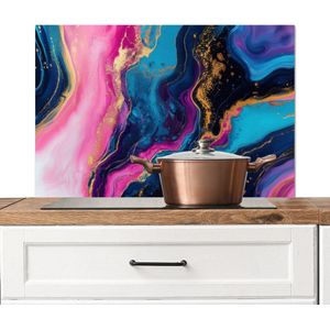 Spatscherm keuken 90x60 cm - Kookplaat achterwand Marmer - Modern - Goud - Muurbeschermer - Spatwand fornuis - Hoogwaardig aluminium