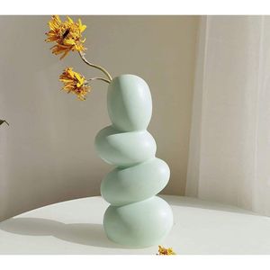 Abstract Ceramic Egg Vase, Unique and Minimalist Decorative Vases, Modern Sculpture Decoration for Living Room (Mint Green)