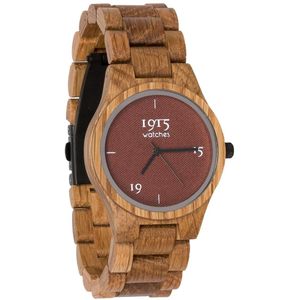 1915 Watch Fine Cotton Madder - Ø 38 mm - Dames Horloge - Eikenhout - Polshorloge - Houten Horloge - 1915 watches - Duurzaam Cadeau - Inclusief Geschenkdoos - Katoen - Dameshorloge - Horloge Geschenkset - Bruin