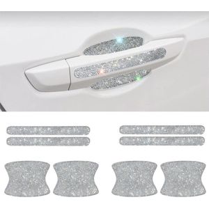Zelfklevende autodeurgreep bling strassteentjes - krasbestendig - universeel - wit .