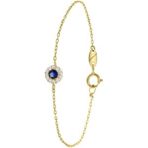 Lucardi Dames Armband wit&blauwe zirkonia - 14 karaat goud - Armband - Cadeau - Moederdag - 19 cm - Geelgoud