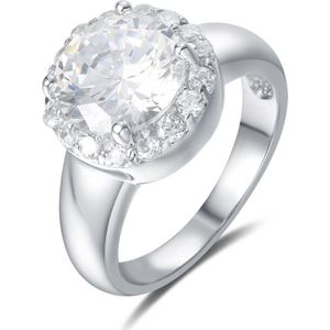 Quiges - Ring Klassiek Solitair in Vintage Stijl van 925 Zilver met Zirkonia Kristallen Transparant - QSR11518