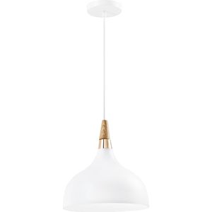 QUVIO Hanglamp retro - Lampen - Plafondlamp - Verlichting - Keukenverlichting - Lamp - Simplistisch hoog design - E27 Fitting - Voor binnen - Met 1 lichtpunt - Aluminium - Hout - D 30 cm - Wit en lichtbruin