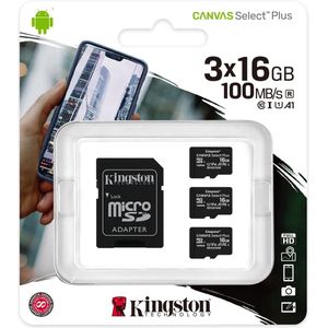 Kingston Technology Canvas Select Plus flashgeheugen 16 GB MicroSDHC Klasse 10 UHS-I - pak van 3