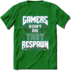 Gamers don't die T-shirt | Neon | Gaming kleding | Grappig game verjaardag cadeau shirt Heren – Dames – Unisex | - Donker Groen - L