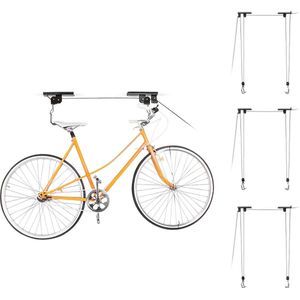 Relaxdays 4 x fietslift - ophangsysteem fiets - fietsophangsysteem plafondlift universeel