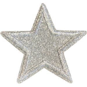 Zilverkleurige Glitter Ster Strijk Embleem Patch 6,8 x 6, 8 cm