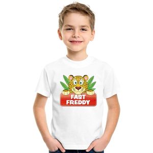 Fast Freddy t-shirt wit voor kinderen - unisex - luipaarden shirt - kinderkleding / kleding 146/152