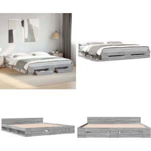 vidaXL Bedframe met lades bewerkt hout grijs sonoma eiken 180x200 cm - Bedframe - Bedframes - Bed - Bedbodem