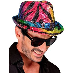 WIDMANN - Volwassene veelkleurige tijger pailletten borsalino hoed