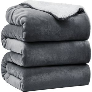 VAIVE Luxe Sherpa Fleece Deken 220x240 cm - Superzacht - Plaid voor Bank, Bed of Woonkamer Decoratie - Dekens - Plaids - Dekentje – Grijs