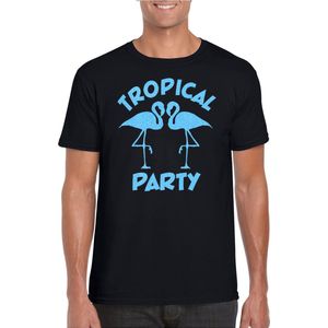 Toppers - Bellatio Decorations Tropical party T-shirt heren - met glitters - zwart/blauw - carnaval/themafeest XS
