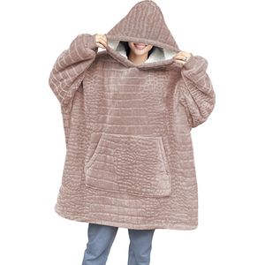 LINNICK Flanel Fleece Hoodie - Fleece Deken met Mouwen - Croco Licht Roze - Deken met Mouwen - Fleece Deken - Hoodie Heren - Hoodie Dames - Hoodies - Hoodie Deken