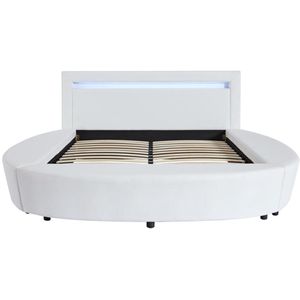 Vente-unique Bed 180 x 200 cm - Met ledverlichting - Kunstleer - Wit - ABULIS III L 213 cm x H 99 cm x D 259 cm