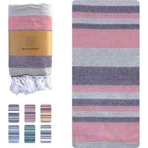 Dunne XXL picknickdeken met franjes en zalmkleur voor strand en camping 210 x 240 cm