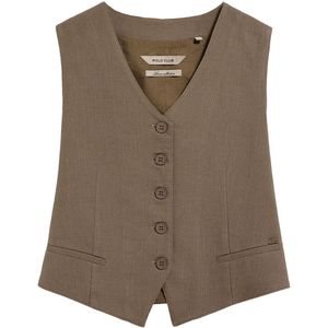 Taupe katoen-linnen gilet Deia met Polo Club details