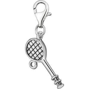 Quiges – Charm – Hanger - 3D Tennisracket - Verzilverd - karabijnslot - geschikt - voor - Zinzi, Thomas – Sabo - Ti Sento - Bedelarmband - QHC097