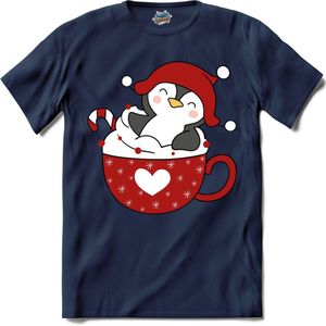 Hot choco pinguin kerst buddy - T-Shirt - Heren - Navy Blue - Maat L