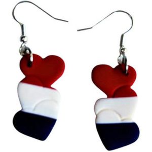 2 Love it Hollandse Vlag Hartje - Oorbellen - Oorhangers - Polymeerklei - Lichtgewicht - 5 x 1.2 cm - Rood - Wit - Blauw - Zilverkleurig