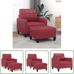 The Living Store Fauteuil met voetenbank 60 cm kunstleer wijnrood - Fauteuil - Lounge Chair - Relaxfauteuil - Rood Meubilair - Lederlook