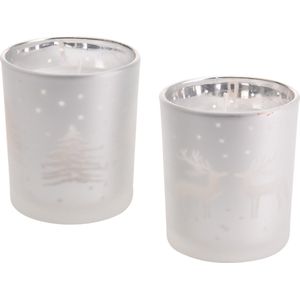 Kaarsen - in glas - Kerstboom en Rendier - 2 stuks - 8cm - Zilver - kerst - kerstverlichting
