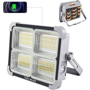 Oplaadbare Led-spot 150 W draagbaar met zonne-energie en USB-accu - 12000 mAh - magneetvoet - 5 verlichtingsmodi - kamperen vissen - noodgevallen - garage werkplaats