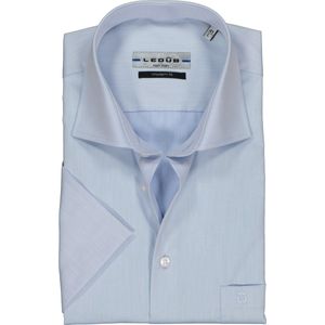 Ledub modern fit overhemd - korte mouw - lichtblauw twill - Strijkvrij - Boordmaat: 44