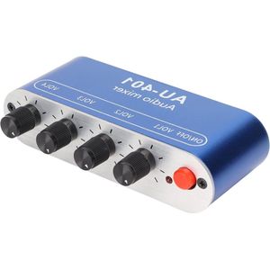 4-kanaals Mini-audiomixer - Lijnmixer met 3.5 Mm Stereo-aansluiting - 4 Ingangen en 1 Stereo-uitgang - Volumeregeling - DC 5V-12V - Stereomixer voor Pc Telefoon - Laptop - Hoofdtelefoon - Kleine Clubs of Bars