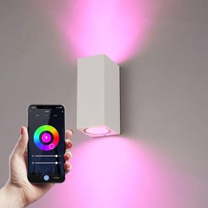 Hoftronic Smart Selma - Smart Wandlamp WiFi + Bluetooth - Wit - RGBWW 16,5 miljoen kleuren - IP65 Waterdicht - Up and Down Light - Geschikt als Binnen en Buiten Wandlamp - Buitenlamp - Bedienbaar via stem - Smart Home - 3 jaar garantie