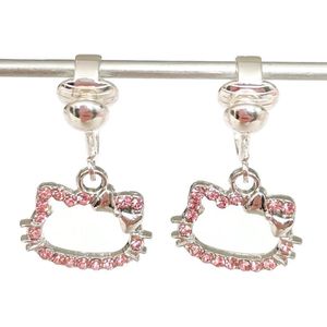 Clip Oorbellen Kinderen - Oorclips - Kitty - Poesje - Glitters - Roze - Hangoorbellen - MNQ bijoux