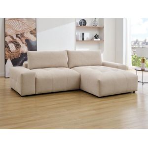 Vente-unique Omkeerbare hoekbank van beige gechineerde stof RACONI L 285 cm x H 83.5 cm x D 173 cm