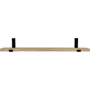 GoudmetHout Massief Eiken Wandplank - 120x15 cm - Industriële Plankdragers L-vorm UP - Staal - Mat Zwart - Wandplank industrieel