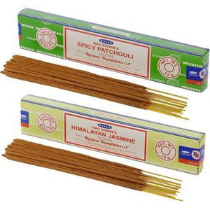 Satya Wierook cadeaus set - 2x geurstokjes - Patchouli en Jasmijn geur - Meditatie