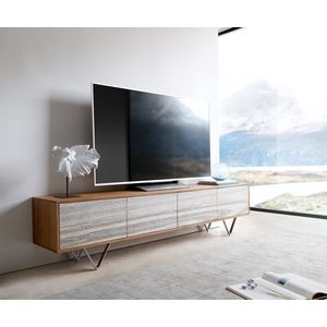 TV-meubel Kleo acacia natuur 200 cm 4 deuren V-poot RVS Lowboard