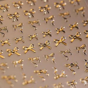 3D Bowknot Nail Stickers - Gold Self Adhesive Nail Tattoos for Nail Design - Gel Nail Art Accessories for Manicure and DIY
