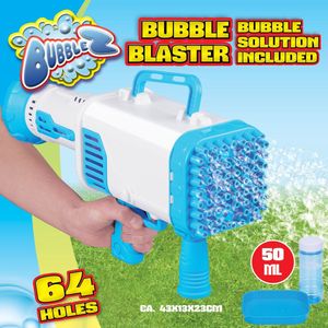 Bubblez Bellenblaas Pistool - Bellenblaasmachine voor Kinderen - Bellenblazer met 64 Gaten - Bubble Gun AA-Batterijen - Incl. 50 ml Bellenblaas - 42,3 x 13 x 27,4 cm - Kunststof