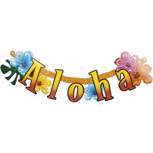 Hawaii thema party feest letterslinger Aloha 83 cm van karton - Feestartikelen/versieringen