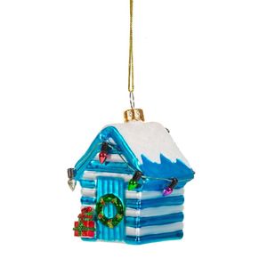 Klein blauw-wit strandhuisje kerstbal - Sass & Belle