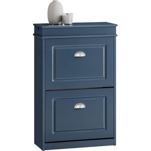 SoBuy - FSR78-B - Schoenenkast - Donkerblauw - Hout - 2 Kleppen, 1 Lade