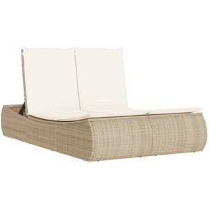 vidaXL Dubbel Ligbed - Dubbele Ligbedden - Ligbed - Tuinstoel - Ligbed 2-persoons met kussens poly rattan beige