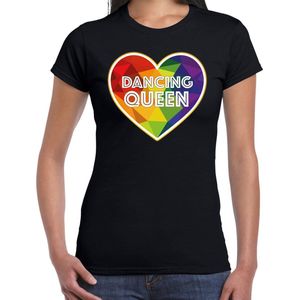 Bellatio Decorations Gay Pride shirt - dancing queen - regenboog - dames - zwart XS