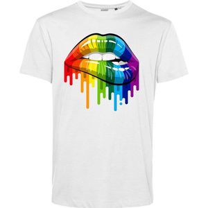 T-shirt Rainbow Lips | Gay pride shirt kleding | Regenboog kleuren | LGBTQ | Wit | maat M